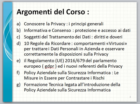 formazione per introduzione della policy aziendale sulla sicurezza informatica ed adeguamenti privacy gdpr