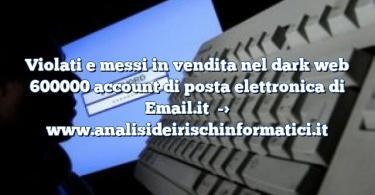 Violati e messi in vendita nel dark web 600000 account di posta elettronica di Email.it