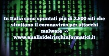 In Italia sono spuntati più di 2.800 siti che sfruttano il coronavirus per attacchi malware