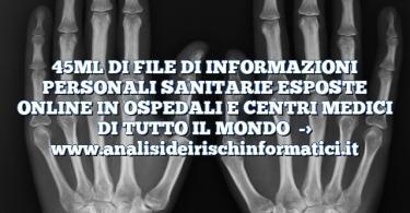 45ML DI FILE DI INFORMAZIONI PERSONALI SANITARIE ESPOSTE ONLINE IN OSPEDALI E CENTRI MEDICI DI TUTTO IL MONDO