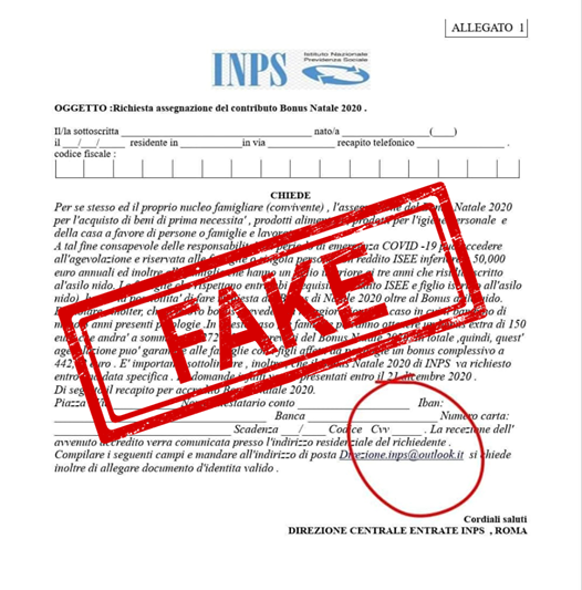 fake_bonus_natale Attenzione al finto BONUS DI NATALE da parte dell’INPS : il modulo è falso