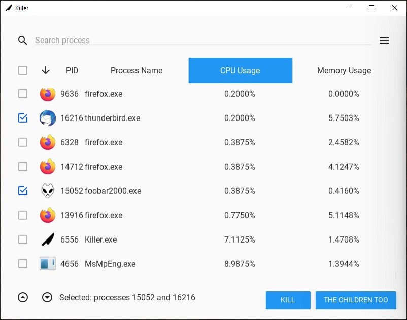 Killer-is-an-open-source-Task-Manager Un nuovo Task Manager open source che ti consente di terminare più attività contemporaneamente