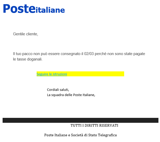 TORNA LA TRUFFA EMAIL POSTE ITALIANE : “Il tuo pacco non può essere consegnato”