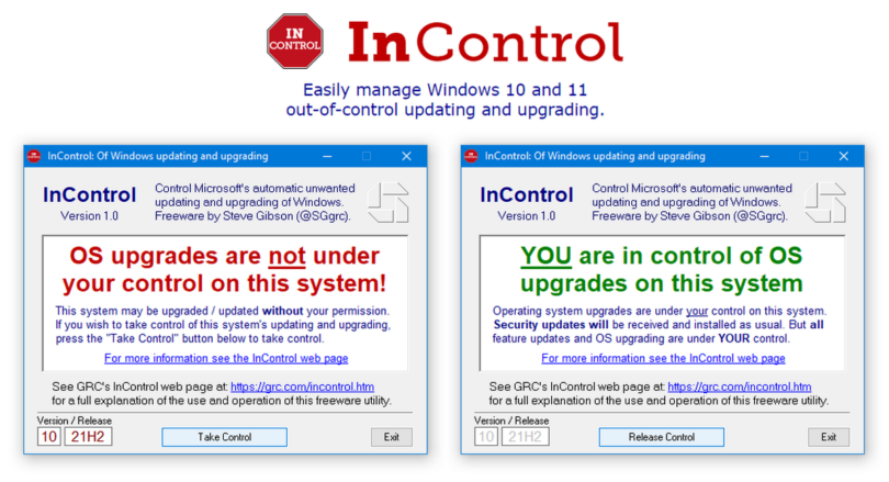 InControl : il programma gratuito per mantenere la versione installata di Windows e bloccare nuovi aggiornamenti