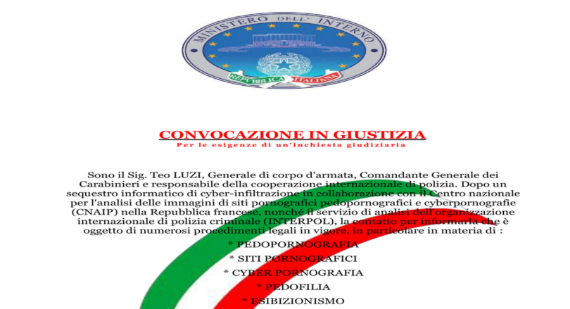 FALSO ATTO DI CITAZIONE DELLA POLIZIA con oggetto : Re: ( CONVOCAZIONE )