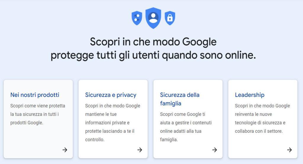google protegge i tuoi dati FAI UN CONTROLLO : CENTRO PER LA SICUREZZA ONLINE DI GOOGLE