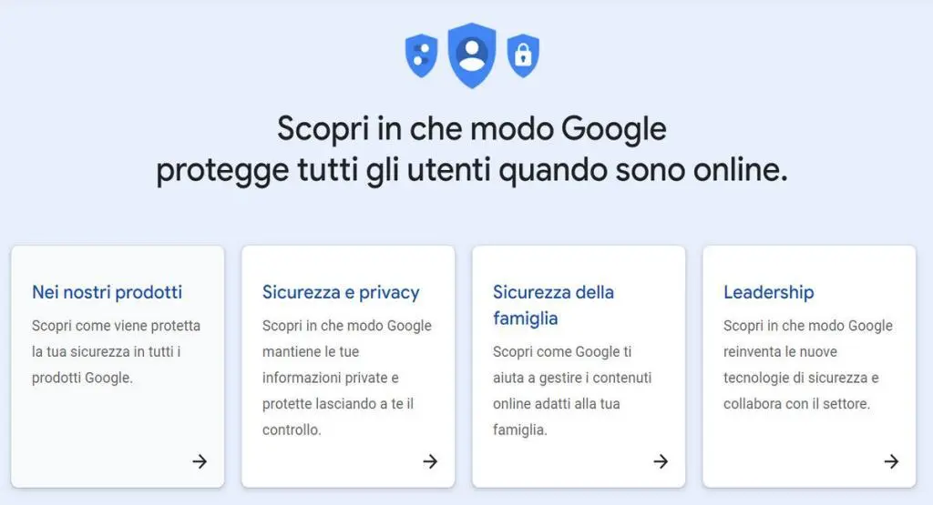 FAI UN CONTROLLO : CENTRO PER LA SICUREZZA ONLINE DI GOOGLE