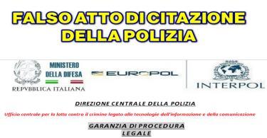 FALSO ATTO DI CITAZIONE DELLA POLIZIA con oggetto : DIC:/ Dossier n’10520/ Informazioni / Convocazione Internazionale