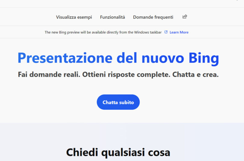 E’ arrivato il nuovo Bing con intelligenza artificiale : fai subito le tue domande