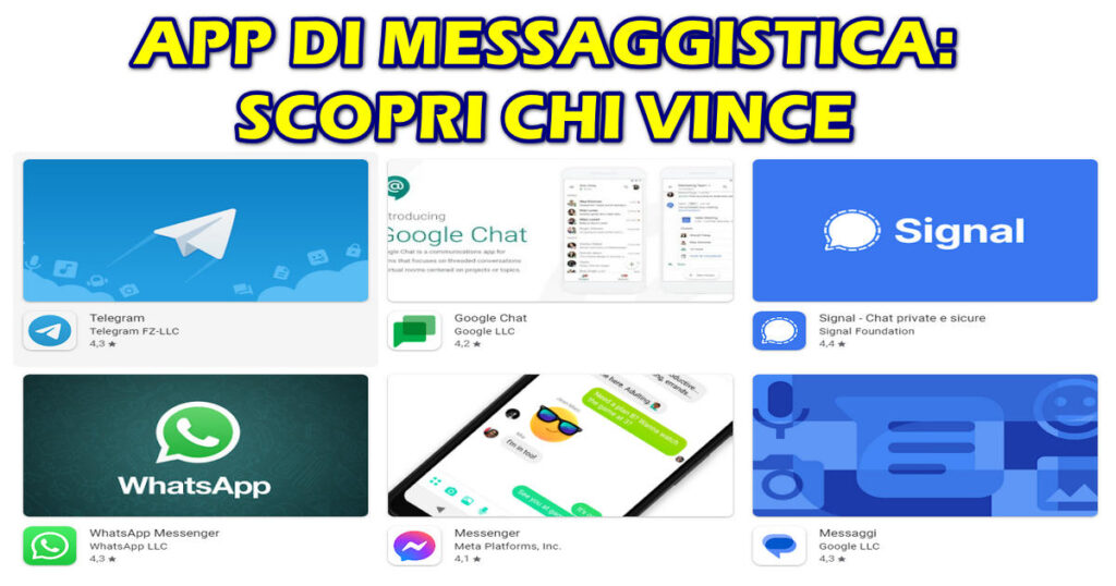APP DI MESSAGGISTICA A CONFRONTO : SCOPRI CHI VINCE TRA iMESSAGE, MESSENGER, GOOGLE CHAT, SIGNAL, TELEGRAM e WHATSAPP