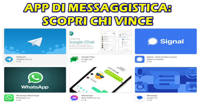 APP DI MESSAGGISTICA A CONFRONTO : SCOPRI CHI VINCE TRA iMESSAGE, MESSENGER, GOOGLE CHAT, SIGNAL, TELEGRAM e WHATSAPP