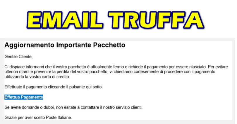 Truffa : Messaggio Importante da Poste Italiane: Azione Necessaria