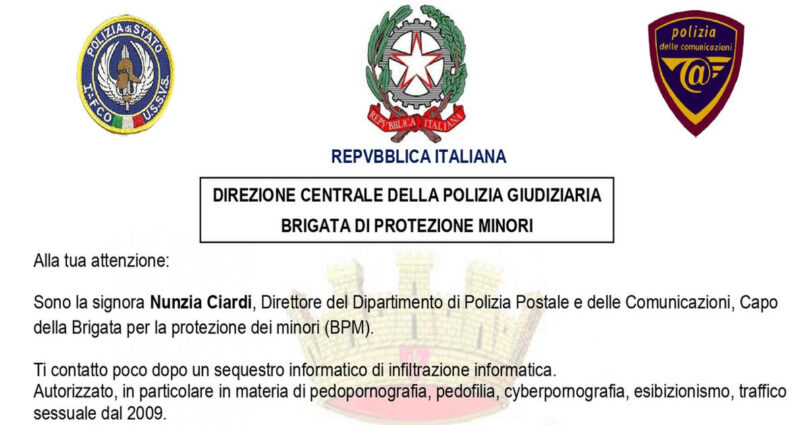 FALSO ATTO DI CITAZIONE DA PARTE DELLA POLIZIA con oggetto : CONVOCAZIONE