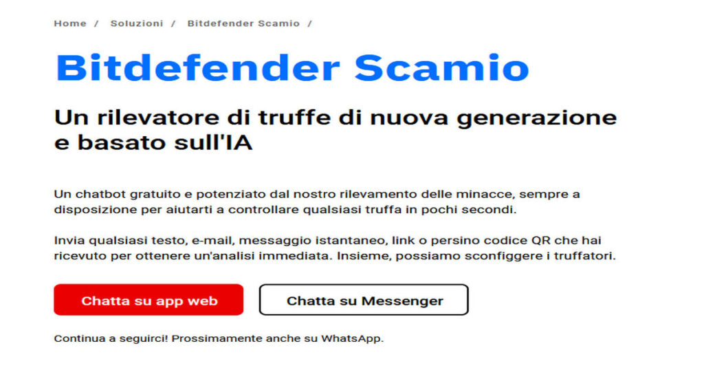 scamio rilevatore truffe Bitdefender presenta Scamio : il rilevatore di truffe gratuito e basato sull'IA