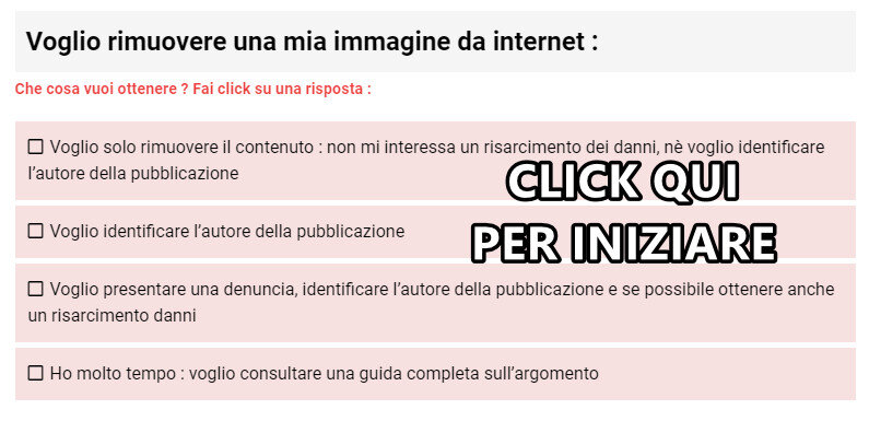 percorso guidato per rimuovere immagini personali da internet